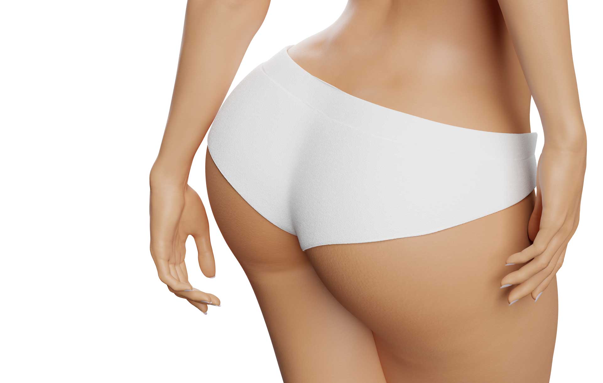 Image of a womans buttocks in white underwear that show her features after a butt lift